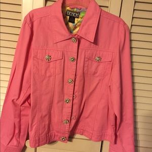 Pink denim jacket w/rhinestone buttons